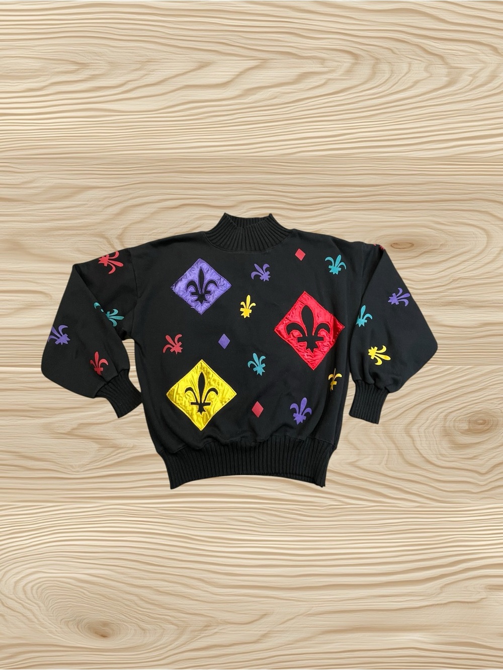 Vintage Silvercord Petites Fleur De Lis Mock Neck Sweatshirt